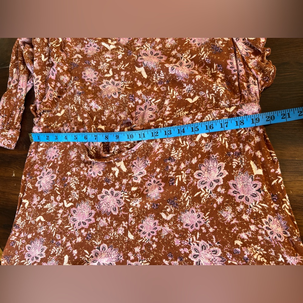 Free People Lux Floral Jumpsuit Women’s S Ruffle Drawstring Brown Pink Crop Leg - Picture 14 of 16